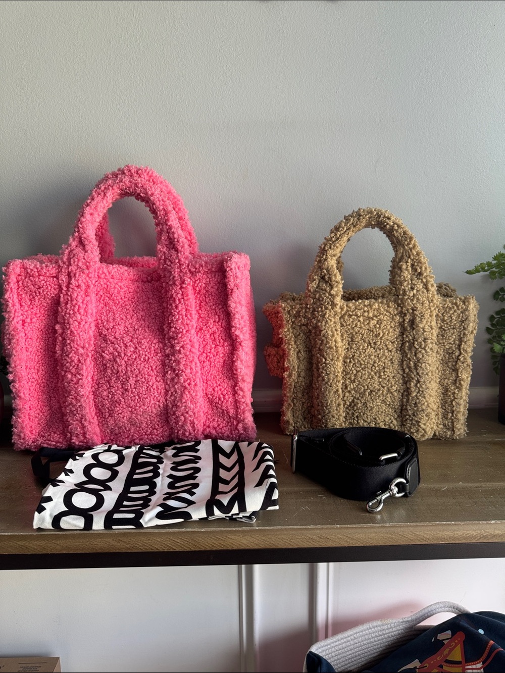 Marc Jacobs Medium Pink Plush Teddy Tote Bag AND Small Tan plush teddy tote bag - Picture 2 of 12